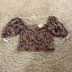 Free People Floral Ruched Pastel Puffy Sleeved Top Size Medium